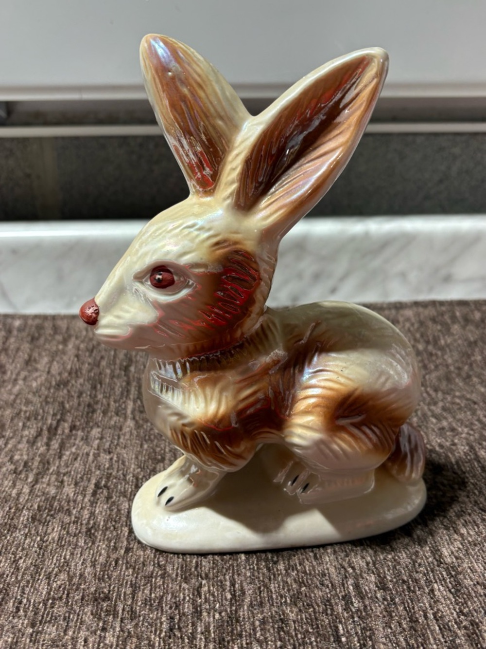 Ceramic lusterrware  Bunny Figurine in Cream and Brown - Unbranded